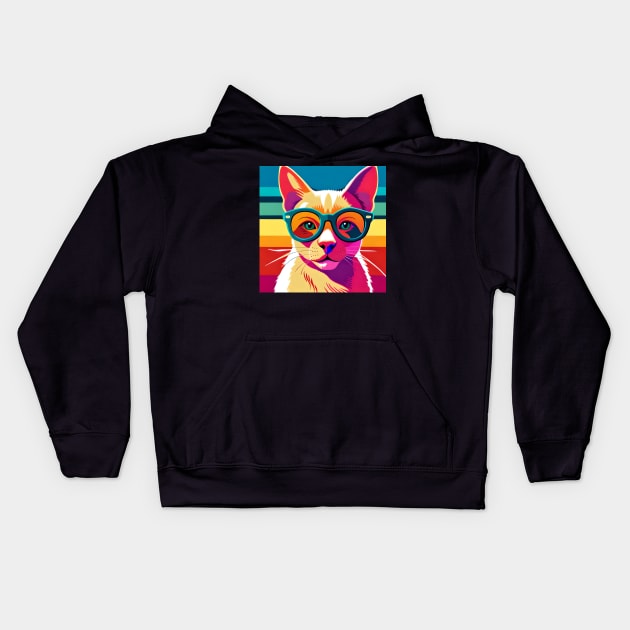 Feline Cool: Pop Art Cat Wearing Sunglasses Kids Hoodie by Tees Y Mas